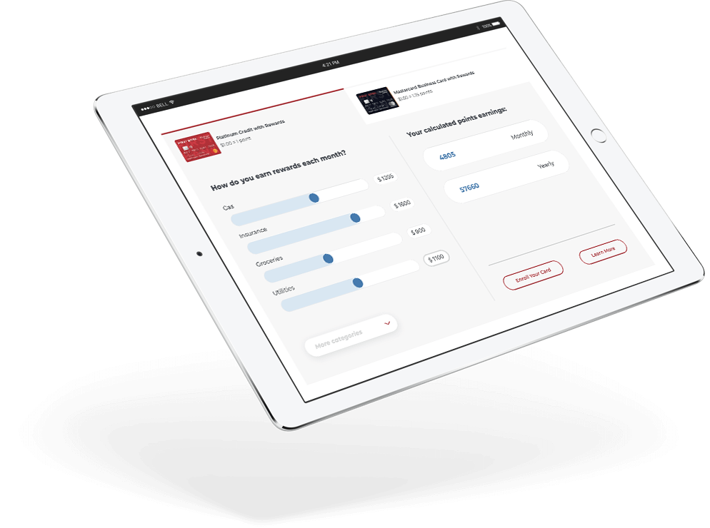 iPad with lite Valley Credit Union rewards calculator.